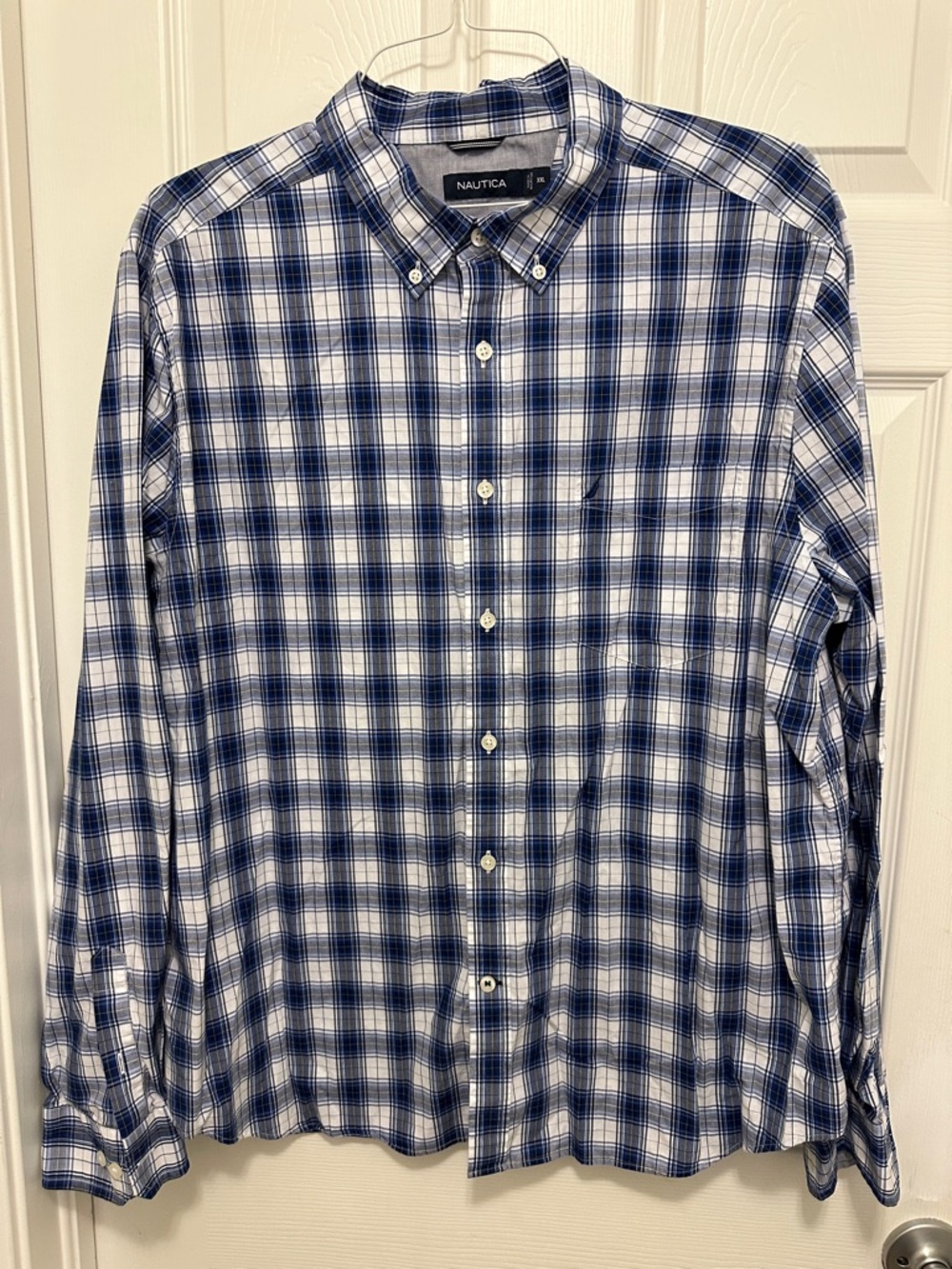 Nautica Blue and White Plaid Button-Down Shirt XXL